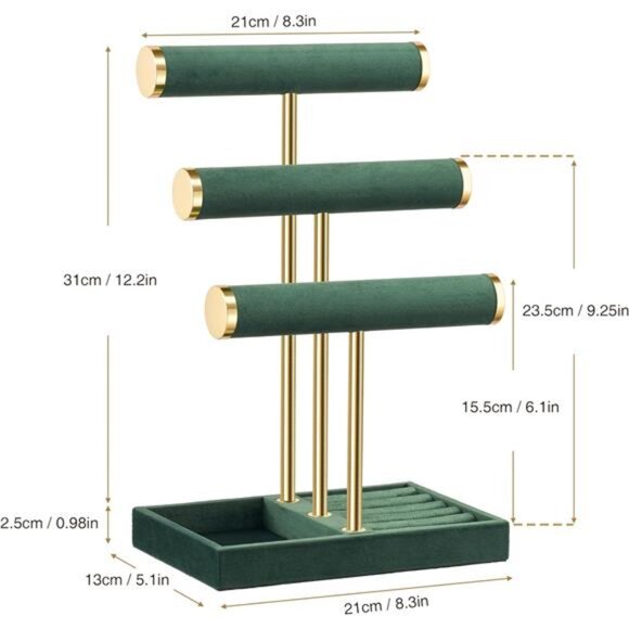 Bracelet Holder Jewelry Display Velvet T Bar Organizer Necklace Ring Watch Stand - Picture 3 of 7